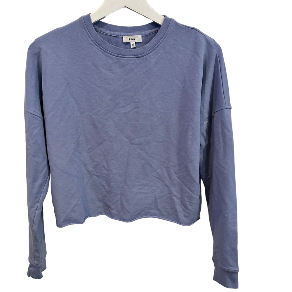 Knix soft crew pullover blue sweatshirt crop lounge comfy cozy luxe
